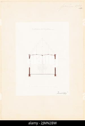 Unbekannter Architekt, Dorfkirche mit 250 Sitzplätzen. Monatlicher Wettbewerb 1866. Februar (02,1866): Querschnitt (Richtung Orgel/Eingang); Skalenbalken. Tinte auf Papier, 42,6 x 30,3 cm (einschließlich Scankanten) Stockfoto