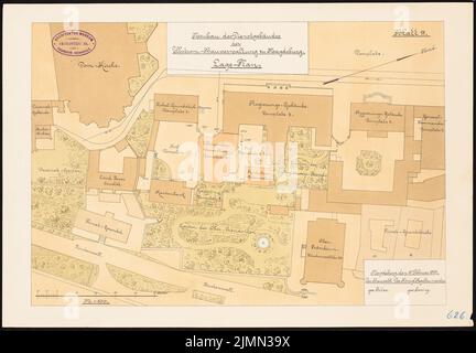 Unbekannter Architekt, Verwaltung Elbstrom in Magdeburg (ca. 1893): Lageplan 1: 500. Lithographie, 33,9 x 48,9 cm (einschließlich Scankanten) Stockfoto