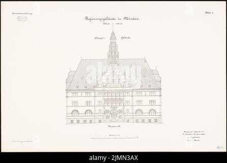 Kieschke Paul (1851-1905), Regierungsgebäude in Minden (1902-1906): Nordansicht 1: 100. Lithographie, 69 x 102,7 cm (einschließlich Scankanten) Stockfoto