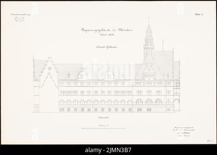 Kieschke Paul (1851-1905), Regierungsgebäude in Minden (1902-1906): Osternansicht 1: 100. Lithographie, 69 x 102,7 cm (einschließlich Scankanten) Stockfoto