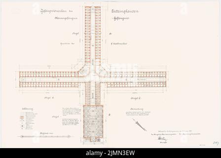 Unbekannter Architekt, Gefängnis Lüttringhausen (1906): Männergefängnis: Grundriß 3. Stock 1: 200. Lithographie, 66,4 x 99,3 cm (einschließlich Scankanten) Stockfoto