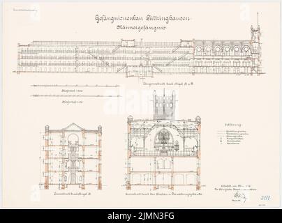 Unbekannter Architekt, Gefängnis Lüttringhausen (1906): Männergefängnis: Längsschnitt 1: 200; Querschnitt 1: 100. Lithographie, 53 x 71,2 cm (einschließlich Scankanten) Stockfoto