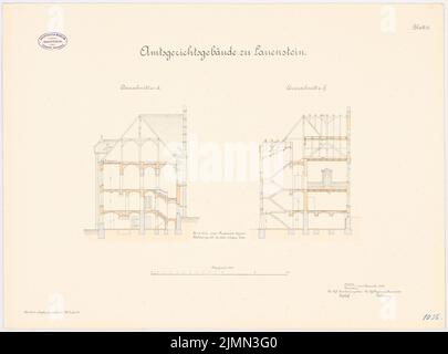 Unbekannter Architekt, Amtsgericht Lauenstein (1895): Querschnitte 1: 100. Lithographie, 51,3 x 69,2 cm (einschließlich Scankanten) Stockfoto