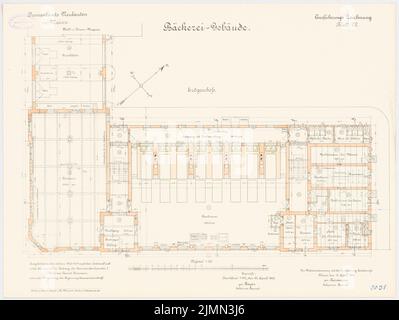 Reinmann, Provisant in Mainz. Bäckerei (1900-1904): Grundriss Erdgeschoß 1: 100. Lithographie, 48,9 x 65 cm (einschließlich Scankanten) Stockfoto