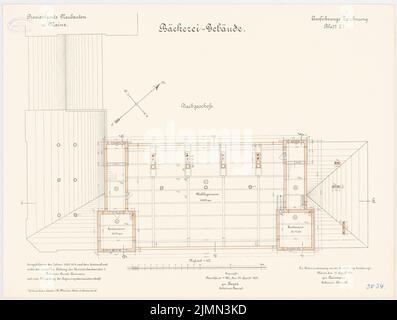 Reinmann, Provisant in Mainz. Bäckerei (1900-1904): Grundriß Obergeschoß 1: 100. Lithographie, 49 x 64,9 cm (einschließlich Scankanten) Stockfoto