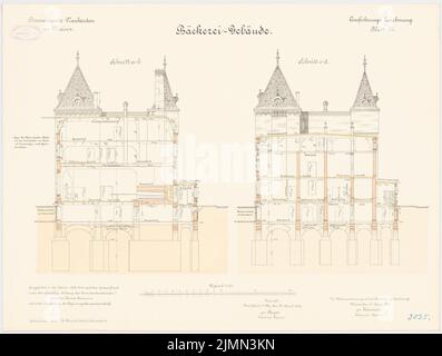 Reinmann, Provisant in Mainz. Bäckerei (1900-1904): Querschnitte 1: 100. Lithographie, 48,9 x 64,6 cm (einschließlich Scankanten) Stockfoto