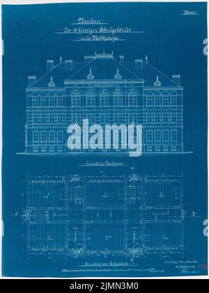 Unbekannter Architekt, Schule für 18 Klassen in Landsberg (1899): Grundriß Erdgeschoss, Nordabsicht 1: 100. Lithographie, 67,3 x 50,3 cm (einschließlich Scankanten) Stockfoto