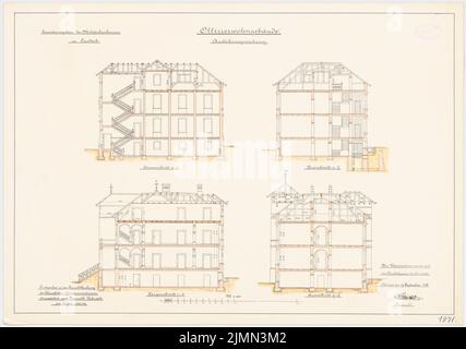 Unbekannter Architekt, Kaserne in Landeck/Schlesien. Erweiterung: Offiziershaus (1897-1900): Längsquerschnitt 1: 100. Lithographie, 51,8 x 73,7 cm (einschließlich Scankanten) Stockfoto