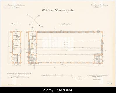 Reinmann, Provisant in Mainz. Mehl- und Getreidemagazin (1900-1904): Grundriß 1. und 2. Stockwerk 1: 100. Lithographie, 49 x 65,1 cm (einschließlich Scankanten) Stockfoto