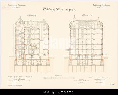 Reinmann, Provisant in Mainz. Mehl- und Getreidemagazin (1900-1904): Querschnitt 1: 100. Lithographie, 49 x 64,8 cm (einschließlich Scankanten) Stockfoto