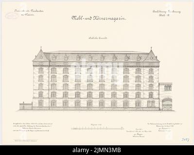 Reinmann, Provisant in Mainz. Flour and Grain Magazine (1900-1904): Riss Südsicht 1: 100. Lithographie, 48,8 x 64,9 cm (einschließlich Scankanten) Stockfoto