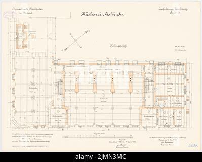 Reinmann, Provisant in Mainz. Bäckerei (1900-1904): Grundriss Keller 1: 100. Lithographie, 48,8 x 64,9 cm (einschließlich Scankanten) Stockfoto