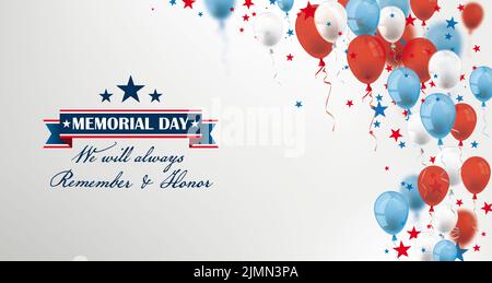 Memorial Day immer Ballons Stars USA Confetti Header Stockfoto