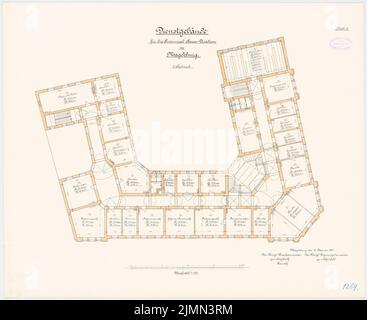 Unbekannter Architekt, Landessteuerdirektor in Magdeburg (ca. 1897): Grundriß 2. Stock 1: 100. Lithographie, 57,9 x 70,9 cm (einschließlich Scankanten) Stockfoto