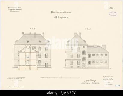 Jannasch, Garnison der Infanteriesperre in Mannheim. Personalgebäude (1899-1901): Osternansicht, Querschnitt 1: 100. Lithographie, 51,7 x 70,8 cm (einschließlich Scankanten) Stockfoto