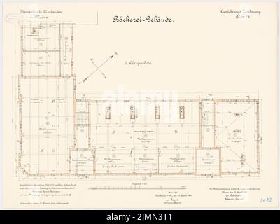 Reinmann, Provisant in Mainz. Bäckerei (1900-1904): Grundriß 2. Stock 1: 100. Lithographie, 48,9 x 65,1 cm (einschließlich Scankanten) Stockfoto