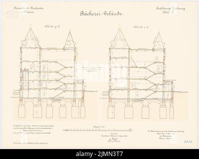 Reinmann, Provisant in Mainz. Bäckerei (1900-1904): Querschnitte 1: 100. Lithographie, 48,8 x 65 cm (einschließlich Scankanten) Stockfoto