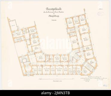 Unbekannter Architekt, Landessteuerdirektor in Magdeburg (ca. 1897): Grundriß Erdgeschoss 1: 100. Lithographie, 57,8 x 71,4 cm (einschließlich Scankanten) Stockfoto