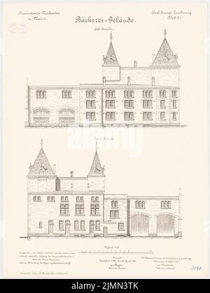 Reinmann, Provisant in Mainz. Bäckerei (1900-1904): Riss Süd-Ansicht, Nordseite 1: 100. Lithographie, 65 x 49 cm (einschließlich Scankanten) Stockfoto