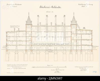 Reinmann, Provisant in Mainz. Bäckerei (1900-1904): Längsschnitt 1: 100. Lithographie, 49 x 64,9 cm (einschließlich Scankanten) Stockfoto