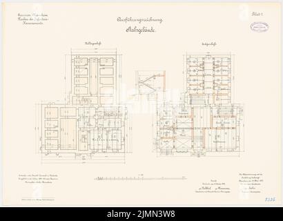 Jannasch, Garnison der Infanteriesperre in Mannheim. Personalgebäude (1899-1901): Grundriss Keller, EG 1: 100. Lithographie, 51,9 x 70,9 cm (einschließlich Scankanten) Stockfoto