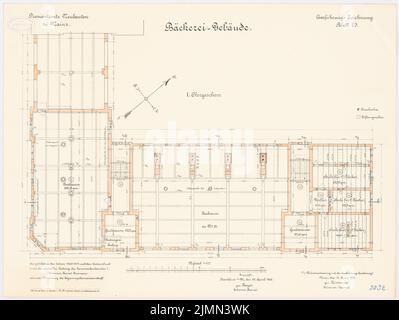 Reinmann, Provisant in Mainz. Bäckerei (1900-1904): Grundriß 1: Obergeschoss 1: 100. Lithographie, 48,9 x 65 cm (einschließlich Scankanten) Stockfoto