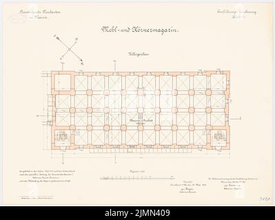 Reinmann, Provisant in Mainz. Flour and Grain Magazine (1900-1904): Grundriss Keller 1: 100. Lithographie, 49 x 65,1 cm (einschließlich Scankanten) Stockfoto