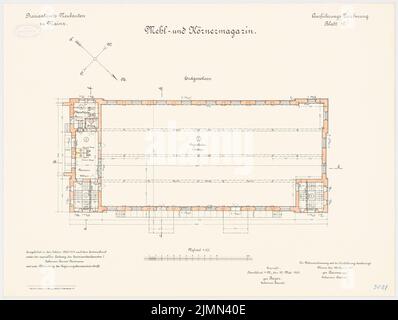 Reinmann, Provisant in Mainz. Flour and Grain Magazine (1900-1904): Lageplan Erdgeschoss 1: 100. Lithographie, 49 x 65 cm (einschließlich Scankanten) Stockfoto