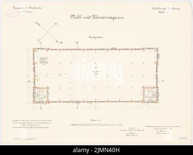 Reinmann, Provisant in Mainz. Flour and Grain Magazine (1900-1904): Lageplan Obergeschoss 1: 100. Lithographie, 49 x 65 cm (einschließlich Scankanten) Stockfoto