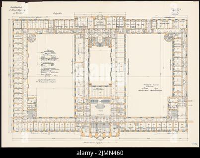 Kieschke Paul (1851-1905), Geschäftshaus der königlichen Regierung, Düsseldorf (04,1912): Grundriss EG 1: 100. Lithographie farbig, 98 x 131,6 cm (einschließlich Scankanten) Stockfoto