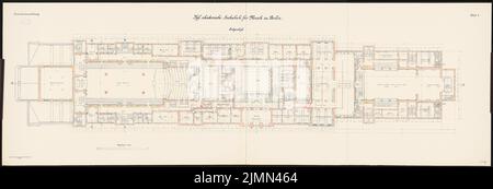 Kayser & von Großheim, Hochschule für Bildende Kunst und Musik, Berlin-Charlottenburg: Hochschule für Musik: Grundriss Erdboden 1: 100. Lithographie auf Karton, 68,9 x 203,1 cm (inklusive Scankante). Stockfoto