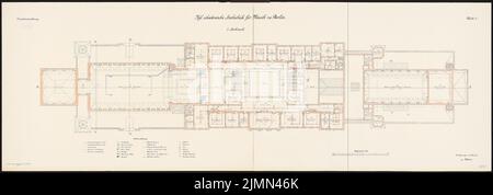 Kayser & von Großheim, Hochschule für Bildende Kunst und Musik, Berlin-Charlottenburg: Hochschule für Musik: Grundriss 1. Etage 1: 100. Lithographie auf Karton, 69,3 x 197,4 cm (inklusive Scankante). Stockfoto