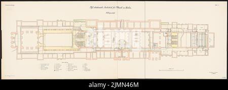 Kayser & von Großheim, Hochschule für Bildende Kunst und Musik in Berlin-Charlottenburg (1898-1902): Hochschule für Musik: Grundriss Keller 1: 100. Lithographie, 69,8 x 198,6 cm (einschließlich Scankanten) Stockfoto