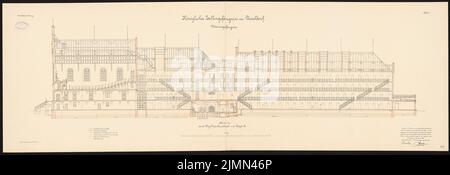 Hasenjäger Emil (geb. 1838), Zellengefängnis in Düsseldorf. Männergefängnis (01.12.1893): Schnitt 1: 100. Lithographie farbig, 53,8 x 156,6 cm (einschließlich Scankanten) Stockfoto