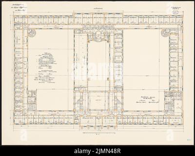 Kieschke Paul (1851-1905), Geschäftshaus der königlichen Regierung, Düsseldorf: Grundriss 3. OG 1: 100. Lithographie auf der Schachtel, 98,00 x 131,00 cm (inklusive Scankante). Stockfoto