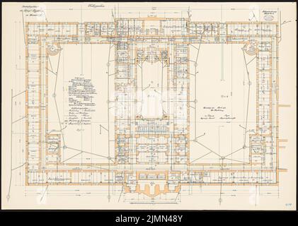 Kieschke Paul (1851-1905), Geschäftshaus der königlichen Regierung, Düsseldorf (04,1912): Lageplan KG 1: 100. Lithographie farbig, 96,6 x 135,7 cm (einschließlich Scankanten) Stockfoto