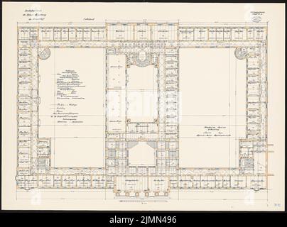 Kieschke Paul (1851-1905), Geschäftshaus der königlichen Regierung, Düsseldorf (04,1912): Grundriß 1: 100. Lithographie farbig, 98 x 131,9 cm (einschließlich Scankanten) Stockfoto