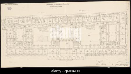 Unbekannter Architekt, Bahndirektion Köln (ca. 1910): Grundriss EG 1: 100. Lithographie, 66,6 x 127,7 cm (einschließlich Scankanten) Stockfoto