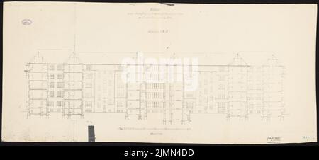 Unbekannter Architekt, Bahndirektion Köln (ca. 1910): Langstrecken-Schnitt 1: 100. Lithographie, 66,7 x 145,7 cm (einschließlich Scankanten) Stockfoto