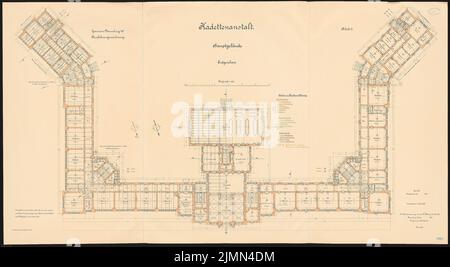 Polack, Garnison-Kadettenanlage in Naumburg/Saale (1897-1900): Grundriß Erdgeschoss 1: 100. Lithographie, 90,3 x 164,5 cm (einschließlich Scankanten) Stockfoto