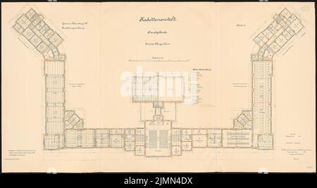 Polack, Garnison-Kadettenanlage in Naumburg/Saale (1897-1900): Lageplan 2. Stockwerk 1: 100. Lithographie, 90,6 x 165 cm (einschließlich Scankanten) Stockfoto