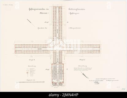 Unbekannter Architekt, Gefängnis Lüttringhausen (1906): Männergefängnis: Grundriß 2. Stock 1: 200. Lithographie, 70,8 x 98 cm (einschließlich Scankanten) Stockfoto