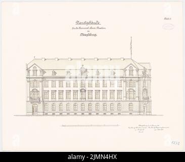 Unbekannter Architekt, Landessteuerdirektor in Magdeburg (ca. 1897): Obere Südansicht 1: 100. Lithographie, 58,6 x 71,4 cm (einschließlich Scankanten) Stockfoto