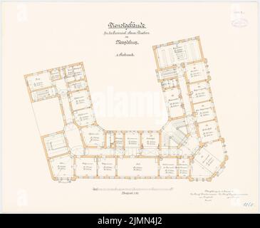 Unbekannter Architekt, Landessteuerdirektor in Magdeburg (ca. 1897): Grundriß 1. Stock 1: 100. Lithographie, 58,2 x 70,7 cm (einschließlich Scankanten) Stockfoto