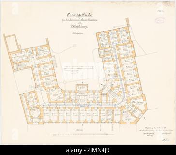 Unbekannter Architekt, Landessteuerdirektor in Magdeburg (ca. 1897): Grundriss Keller 1: 100. Lithographie, 58,3 x 70,8 cm (einschließlich Scankanten) Stockfoto