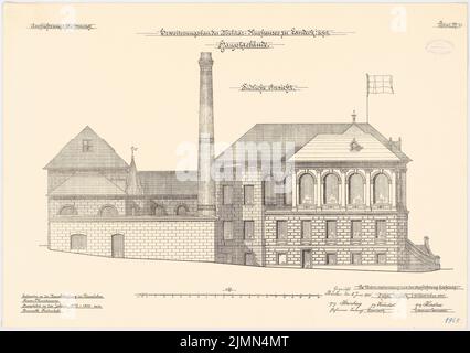 Unbekannter Architekt, Kaserne in Landeck/Schlesien. Erweiterung: Hauptgebäude (1897-1900): Riss Süd Ansicht 1: 100. Lithographie, 51,9 x 73,8 cm (einschließlich Scankanten) Stockfoto