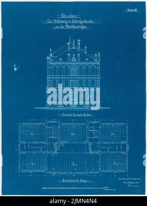Unbekannter Architekt, Schule für 18 Klassen in Landsberg (1899): Grundriß 2. Stock, offener Westgiebel 1: 100. Lithographie, 67,6 x 50,6 cm (einschließlich Scankanten) Stockfoto