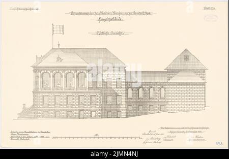 Unbekannter Architekt, Kaserne in Landeck/Schlesien. Erweiterung: Hauptgebäude (1897-1900): Nordansicht Nordseite. Lithographie, 47,9 x 73,5 cm (einschließlich Scankanten) Stockfoto