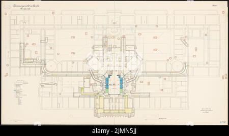 Thoemer & Mönnich, Kammergericht Berlin (1909-1913): Grundriss Kanal 1: 100. Lithographie, 81 x 146,8 cm (einschließlich Scankanten) Stockfoto