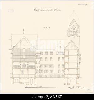 Kieschke Paul (1851-1905), Regierungsgebäude, Koblenz (ca. 1902-1906): Querschnitt 1: 100. Lithographie, 65,8 x 65,4 cm (einschließlich Scankanten) Stockfoto